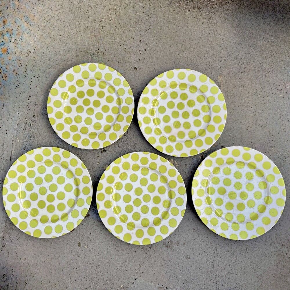 Marc Blackwell New York Dots Summer 11.5” Dinner Plates Lime Set of 5 Polka Dot